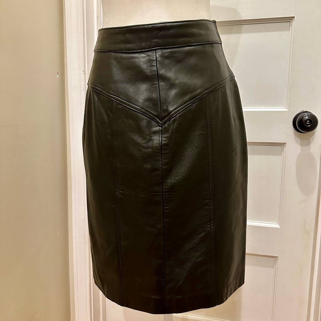 Della Roufogali Vintage Genuine Leather A-Line Midi Knee-Length Skirt Size 6